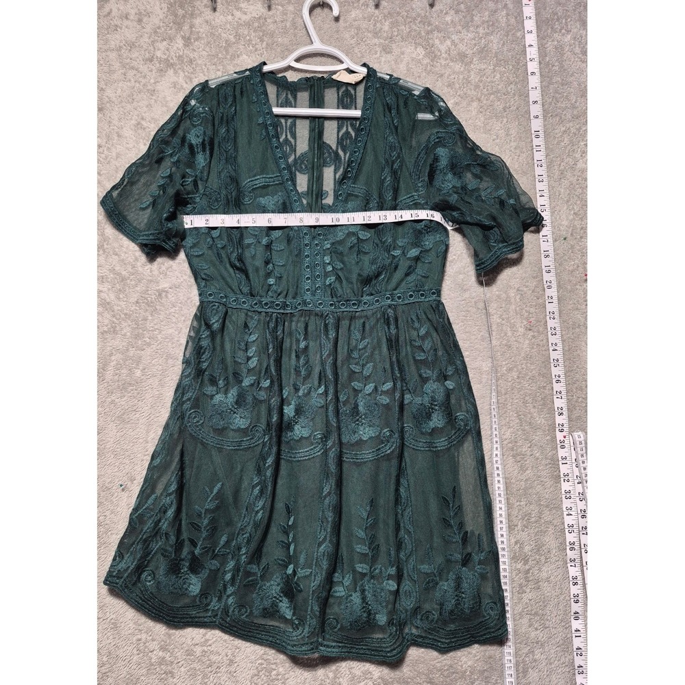 Bella Ella Boutique Emerald Green Floral Lace Mini Dress V-Neck HMD10802-B Large - Picture 3 of 6